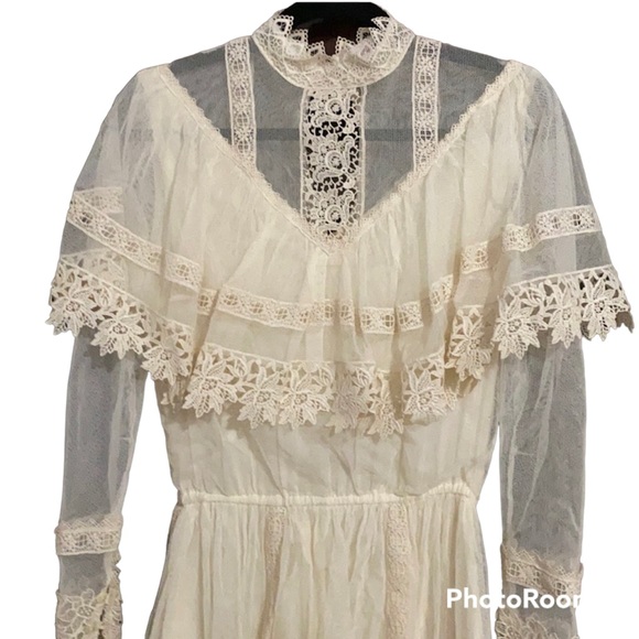 Vintage Prairie Wedding Dress Lace Cyreld Paris Parisian Handmade 50's-70’s - Picture 3 of 17